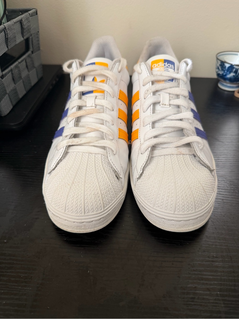 adidas Men’s White Sneakers with Yellow & purple Stripes